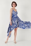 Lela Desenli Asimetrik Kesim Regular Fit Midi Boy Askılı Kadın Elbise 5866126 SAKS