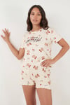 Lela Desenli Bambu Karışımlı Regular Fit Şortlu Kadın Pijama Takımı 6097715 EKRU-KAHVE