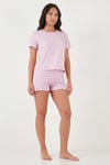 Lela Desenli Bambu Karışımlı Regular Fit Şortlu Bayan Pijama Takımı 6097715 LİLA