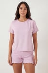 Lela Desenli Bambu Karışımlı Regular Fit Şortlu Bayan Pijama Takımı 6097715 LİLA