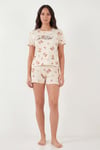 Lela Desenli Bambu Karışımlı Regular Fit Şortlu Kadın Pijama Takımı 6097715 EKRU-KAHVE