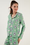 Lela Desenli Beli Lastikli Cep Detaylı Gömlek Yaka Dokuma Bayan Pijama Takımı 611PT288 YEŞİL