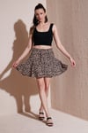 Lela Desenli Beli Lastikli Slim Fit Mini 2'li Paket Bayan Şort Etek 5864024S2 SİYAH-LEOPAR