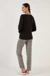 Lela Desenli Beli Lastikli Uzun Kollu Gömlek Yaka Dokuma Pijama Takım Bayan Pijama Takımı 6097520 LEOPAR-SİYAH