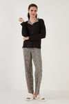 Lela Desenli Beli Lastikli Uzun Kollu Gömlek Yaka Dokuma Pijama Takım Bayan Pijama Takımı 6097520 LEOPAR-SİYAH