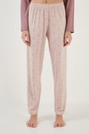 Lela Desenli Beli Lastikli Uzun Kollu Gömlek Yaka Dokuma Pijama Takım Bayan Pijama Takımı 6097520 PUDRA