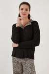 Lela Desenli Beli Lastikli Uzun Kollu Gömlek Yaka Dokuma Pijama Takım Bayan Pijama Takımı 6097520 LEOPAR-SİYAH