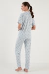Lela Desenli Kısa Kollu Beli Lastikli Gömlek Yaka Dokuma Bayan Pijama Takımı 6097515 AÇIK MAVİ
