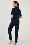 Lela Desenli Kısa Kollu Beli Lastikli Gömlek Yaka Dokuma Bayan Pijama Takımı 6097515 LACİVERT