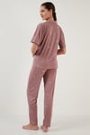 Lela Desenli Kısa Kollu Beli Lastikli Gömlek Yaka Dokuma Bayan Pijama Takımı 6097515 GÜL KURUSU