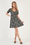 Lela Desenli Kruvaze Yaka Mini Bayan Elbise 5865618 LEOPAR