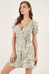 Lela Desenli Kruvaze Yaka Regular Fit Kadın Elbise 5865723 Olive