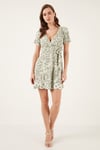 Lela Desenli Kruvaze Yaka Regular Fit Kadın Elbise 5865723 Olive