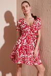 Lela Desenli Kruvaze Yaka Regular Fit Kadın Elbise 5865723 BORDO