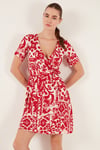 Lela Desenli Kruvaze Yaka Regular Fit Kadın Elbise 5865723 BORDO