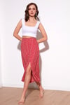 Lela Desenli Midi Boy Yırtmaçlı Bayan Etek 5864498 KIRMIZI