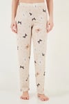 Lela Desenli Normal Kalıp Düğmeli Kısa Kollu Yumuşak Dokulu Kadın Pijama Takımı 65770110 BEJ