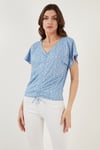 Lela Desenli Önü Büzgülü V Yaka Crop Bayan Bluz 5864486Y4 BEBE MAVİ