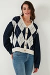 Lela Desenli Regular Fit Düğmeli V Yaka Crop Bayan Hırka 4615553 LACİVERT-EKRU