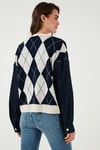 Lela Desenli Regular Fit Düğmeli V Yaka Crop Bayan Hırka 4615553 LACİVERT-EKRU
