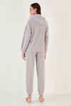 Lela Desenli Regular Fit Kapüşonlu Polar Bayan Pijama Takımı 6571002 GRİ