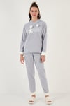 Lela Desenli Regular Fit Kapüşonlu Polar Bayan Pijama Takımı 6571004 GRİ
