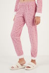 Lela Desenli Regular Fit Kapüşonlu Polar Bayan Pijama Takımı 6571004 PUDRA