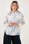 Lela Desenli Regular Fit Uzun Kollu Bayan Gömlek 6773200 Beyaz-İndigo