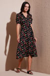 Lela Desenli Regular Fit Yırtmaçlı Midi Boy Kemerli Gömlek Bayan Elbise 6782106 SİYAH