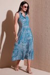 Lela Desenli Slim Fit Düğmeli Midi Boy Gömlek Bayan Elbise 6772451 PETROL