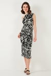 Lela Desenli Slim Fit Midi Boy Tek Omuzlu Abiye Kadın Elbise 5866202 SİYAH-BEYAZ