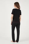 Lela Desenli Standart Fit Kurdele Detaylı Kısa Kollu Kadın Pijama Takımı 6091435 SİYAH-KIRMIZI