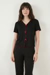 Lela Desenli Standart Fit Kurdele Detaylı Kısa Kollu Kadın Pijama Takımı 6091435 SİYAH-KIRMIZI