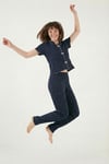 Lela Desenli Standart Fit Kurdele Detaylı Kısa Kollu Bayan Pijama Takımı 6091435 LACİVERT-BEYAZ
