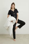 Lela Desenli Standart Fit Kurdele Detaylı Kısa Kollu Bayan Pijama Takımı 6091435 SİYAH-BEYAZ