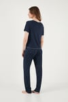 Lela Desenli Standart Fit Kurdele Detaylı Kısa Kollu Bayan Pijama Takımı 6091435 LACİVERT-BEYAZ