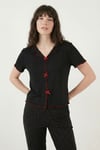 Lela Desenli Standart Fit Kurdele Detaylı Kısa Kollu Kadın Pijama Takımı 6091435 SİYAH-KIRMIZI