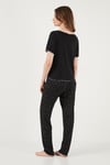 Lela Desenli Standart Fit Kurdele Detaylı Kısa Kollu Bayan Pijama Takımı 6091435 SİYAH-BEYAZ