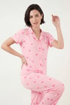Lela Desenli Yumuşak Dokulu Regular Fit Düğmeli Kısa Kollu Kadın Pijama Takımı 65750101Y AÇIK PEMBE