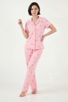 Lela Desenli Yumuşak Dokulu Regular Fit Düğmeli Kısa Kollu Kadın Pijama Takımı 65750101Y AÇIK PEMBE