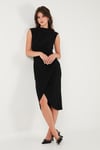 Lela Drape ve Yırtmaç Detaylı Sıfır Yaka Kolsuz Midi Boy Abiye Bayan Elbise 611EL694 SİYAH