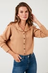 Lela Düğmeli Dik Yaka Fitilli Örme Bayan Hırka 4616003 CAMEL