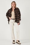 Lela Ekoseli Pamuklu Oversize Fit Klasik Yaka Bayan Gömlek 6835002 KAHVE