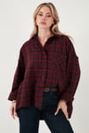 Lela Ekoseli Pamuklu Oversize Fit Klasik Yaka Bayan Gömlek 6835002 MÜRDÜM
