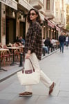 Lela Ekoseli Pamuklu Oversize Fit Klasik Yaka Bayan Gömlek 6835002 KAHVE