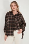 Lela Ekoseli Pamuklu Oversize Fit Klasik Yaka Bayan Gömlek 6835002 KAHVE