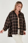 Lela Ekoseli Pamuklu Oversize Fit Klasik Yaka Bayan Gömlek 6835002 KAHVE