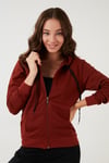 Lela Ekstra Slim Fit Kapüşonlu Fermuarlı Cepli Örme Bayan Sweat 5413001 KİREMİT