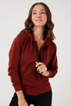 Lela Ekstra Slim Fit Kapüşonlu Fermuarlı Cepli Örme Bayan Sweat 5413001 KİREMİT