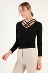 Lela Ekstra Slim Fit Yaka Detaylı Bayan Bluz 5865583 SİYAH